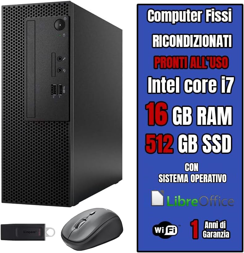 Computer Pc Fisso, Processore Intel core i7 fino a 4,00 ghz, Ram 16Gb, SSD  512Gb, Wi-Fi, Win 11 Pro, Pc Desktop con Office 2021 - Pronto all'uso - ...