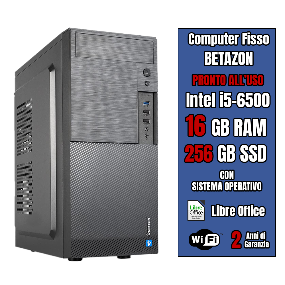 Betazon Computer NUOVO HD Intel® i5 • 16 GB DDR4-SDRAM • 256 GB SSD storage • Sistema Operativo  • Monitor 23"  • Tastiera e Mouse