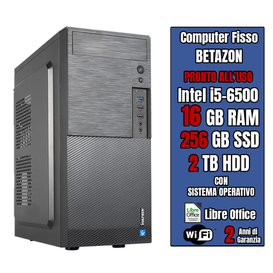 Betazon Computer NUOVO HD Intel® i5 • 16 GB DDR4-SDRAM • 256 GB SSD storage • 2 Tb HDD • Sistema Operativo