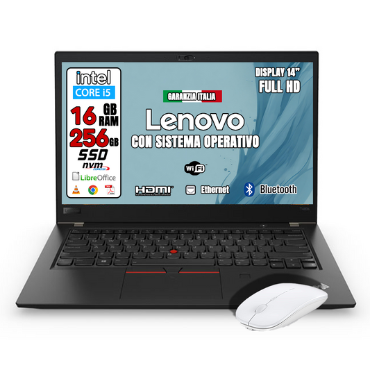 Notebook Lenovo T480 (RICONDIZIONATO) • Cpu i5 • 16 GB ram • 256 GB SSD • Windows 11 Pro