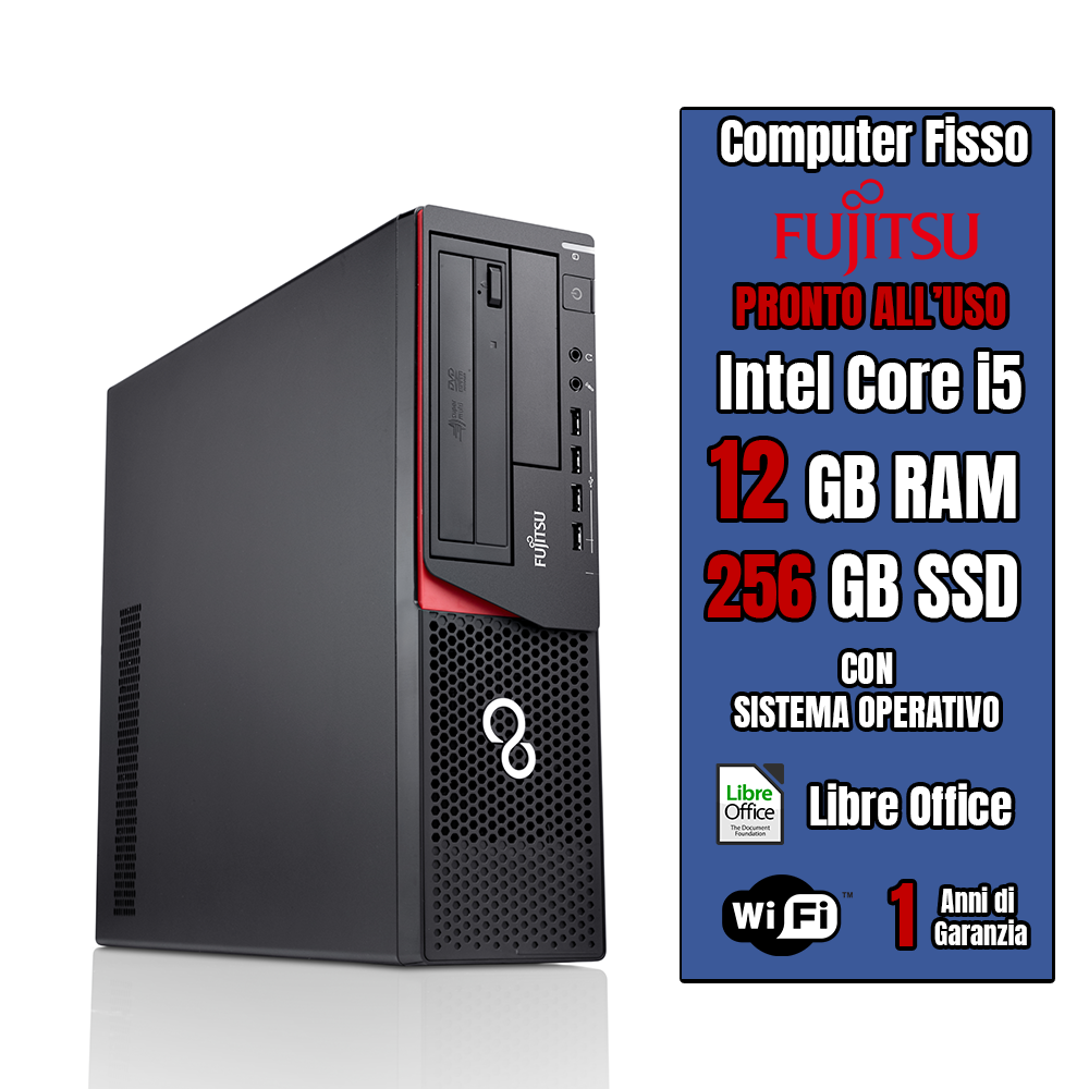 Fujitsu E920 RICONDIZIONATO •Intel core i5 • SSD 256 GB • Ram 12 GB • Ingresso LAN, Display Port, USB • Sistema operativo e Libre Office • Wi-FI