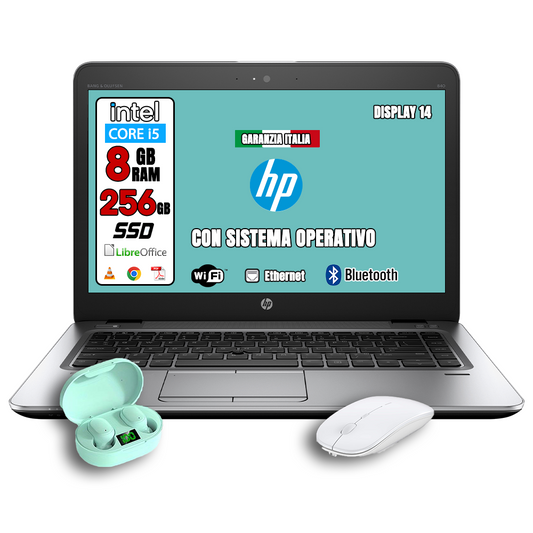 Notebook HP 840 G1 (RICONDIZIONATO) •  Intel® Core™ i5-4310U  • 8 GB DDR3L  • 256 GB SSD   • Sistema Operativo + Libre Office • Cuffie WIRELESS + MOUSE