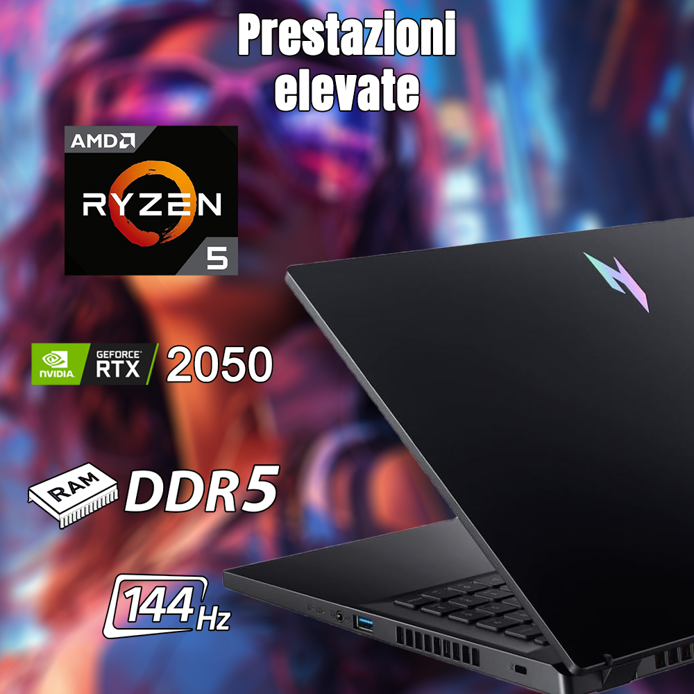 Acer Nitro V 15 Notebook Gaming NUOVO, Processore AMD Ryzen 5 7535HS, Ram 16 GB DDR5, 512 GB SSD, Display 15.6" FHD IPS 144 Hz LED LCD, NVIDIA GeForce RTX 2050 4 GB, Windows 11 Home