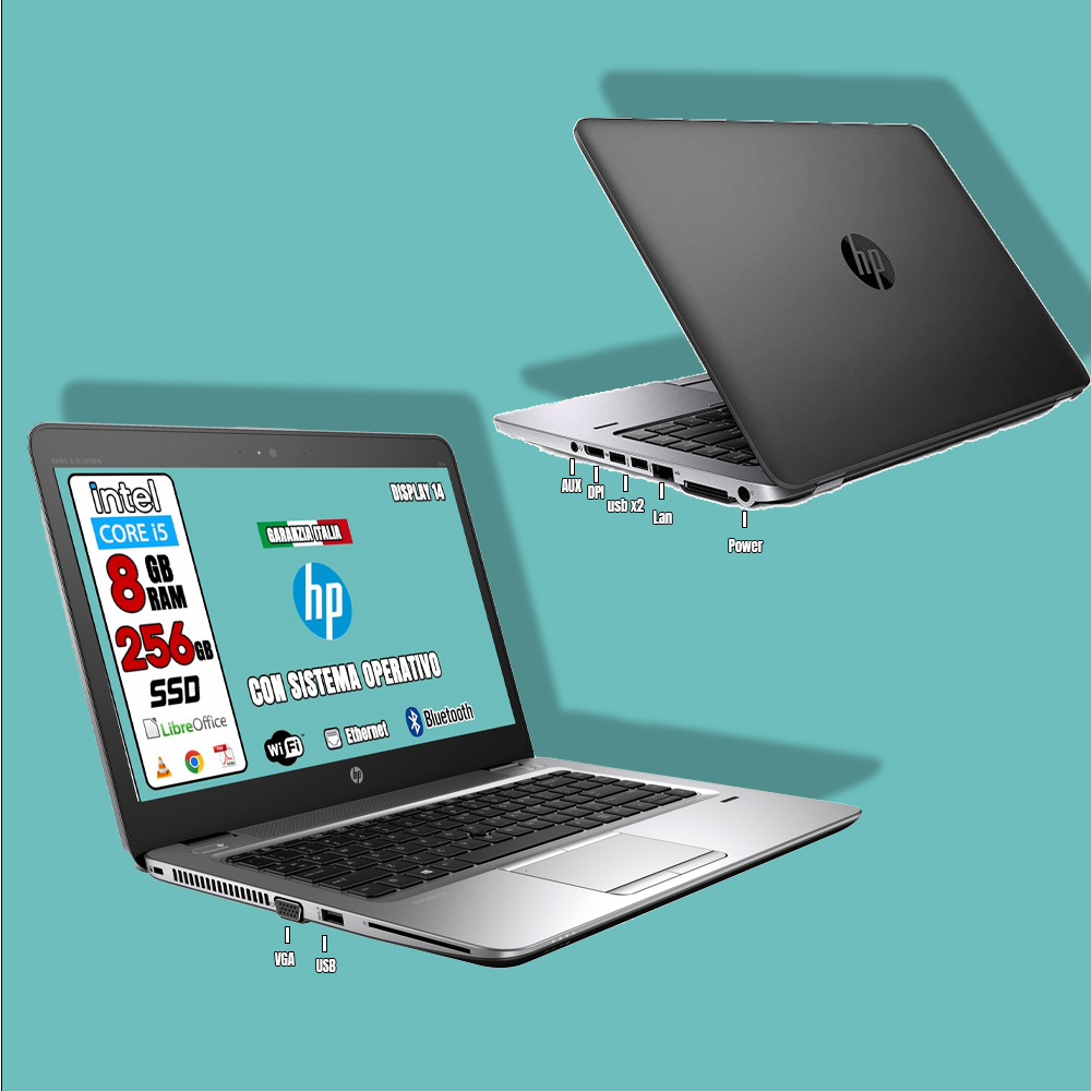 Notebook HP 840 G1 (RICONDIZIONATO) •  Intel® Core™ i5-4310U  • 8 GB DDR3L  • 256 GB SSD   • Sistema Operativo + Libre Office • Cuffie WIRELESS + MOUSE