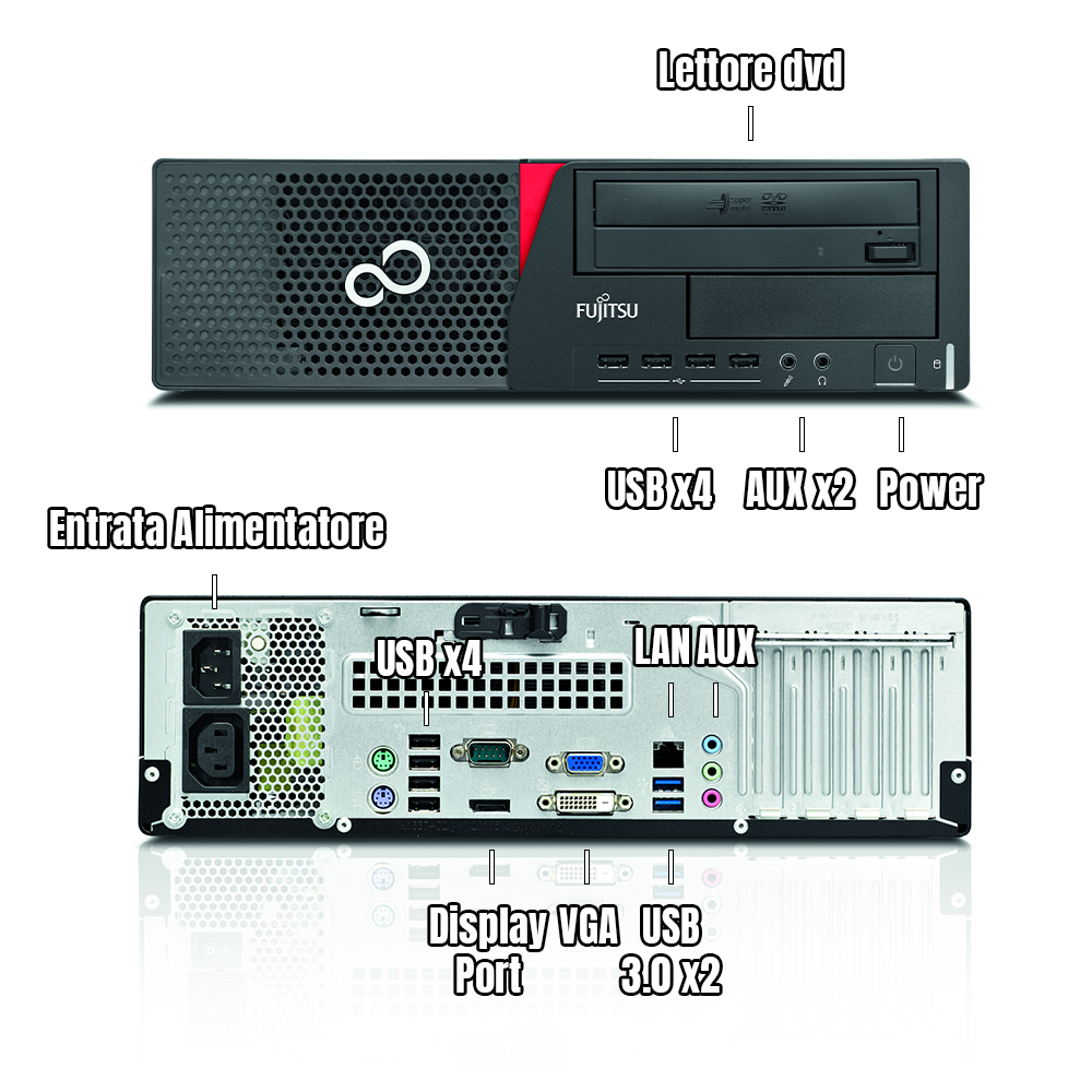 Fujitsu E920 RICONDIZIONATO •Intel core i5 • SSD 256 GB • Ram 12 GB • Ingresso LAN, Display Port, USB • Sistema operativo e Libre Office • Wi-FI