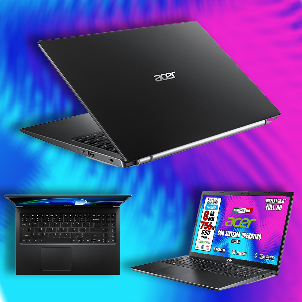 Acer Notebook NUOVO • Monitor 15.6" Full HD • Memoria SSD 756GB • CPU Intel Core N4500 fino a 2,8ghz • Ram 8GB • Ingresso LAN, HDMI, USB • Sistema Operativo • PRONTO ALL'USO