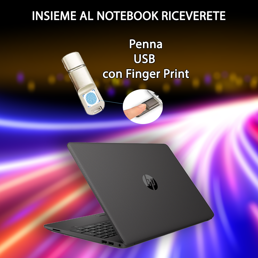 Notebook NUOVO HP •  HD Intel® Celeron®  N4500 • 8 GB ram DDR4 • 256 GB SSD storage   • Sistema Operativo e Libre Office • Pendrive Finger Print