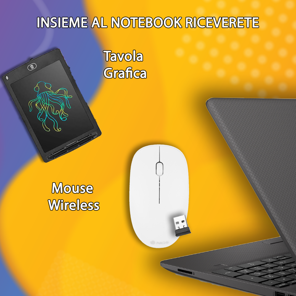 Notebook NUOVO HP • AMD Ryzen™ 5 5500U  • 8 GB ram  • 256 GB HSSD   • Sistema Operativo e Libre Office • Tavoletta Grafica e Mouse + Notebook in omaggio