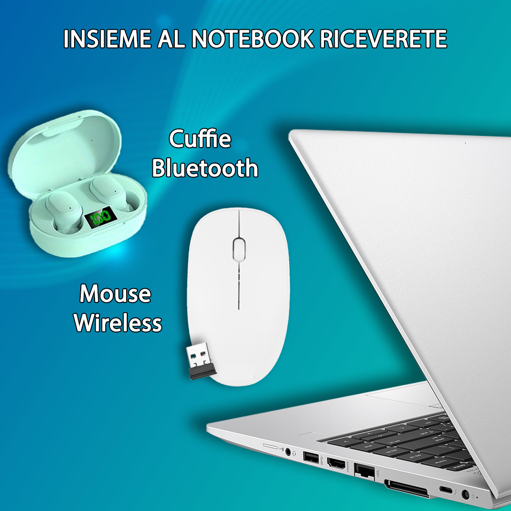 Notebook HP • Intel i5™ (RICONDIZIONATO) • 8 GB ram • 256 GB SSD • Windows 11 Pro e Pacchetto Libre Office • CUFFIETTE E MOUSE WIRELESS