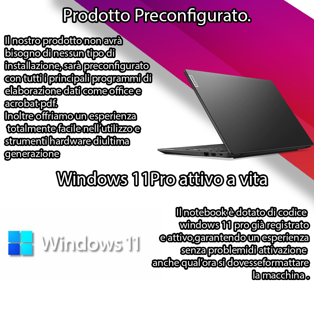 Notebook NUOVO Lenovo •AMD Ryzen™ 5 5500U 2,1 GHz  • 16 GB DDR4-256 GB SSD •  Windows 11 Pro e Pacchetto Office 2021 • Mouse e HUB USB Type c.