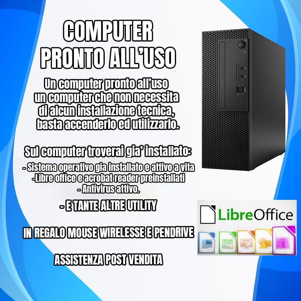 Computer Pc Fisso, Processore Intel core i7 fino a 4,00 ghz, Ram 16Gb, SSD 512Gb, Wi-Fi, Win 11 Pro, Pc Desktop con Office 2021 - Pronto all'uso - Mouse Wireless + Pen Drive 32gb (Ricondizionato)