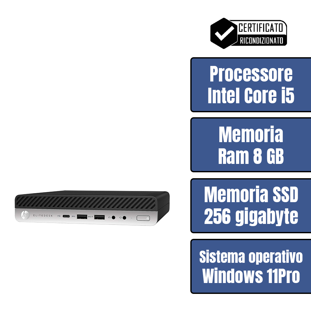 HP 800 G3 mini • Intel® Core™ i5-6500 • 16 GB ram DDR4 • 256 SSD • Windows 11 Pro e Pacchetto Office 2021 • Pennetta Wi-Fi