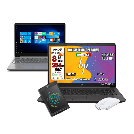 Notebook NUOVO HP • AMD Ryzen™ 5 5500U  • 8 GB ram  • 256 GB HSSD   • Sistema Operativo e Libre Office • Tavoletta Grafica e Mouse + Notebook in omaggio