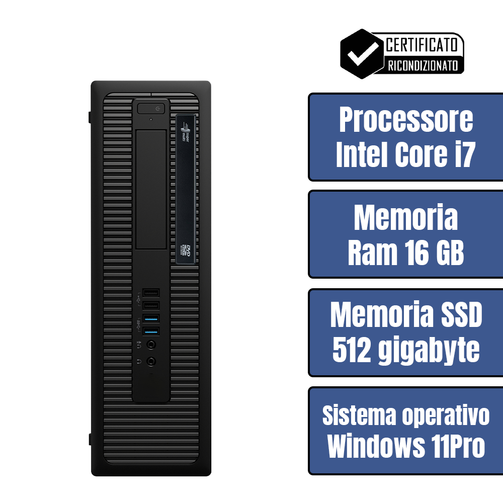 Hp 800 G1 I7  • i7-4790 • 16 GB ram DDR3  • 512 GB SSD   • Windows 10 Pro e Libre Office• Pennetta Wi-Fi