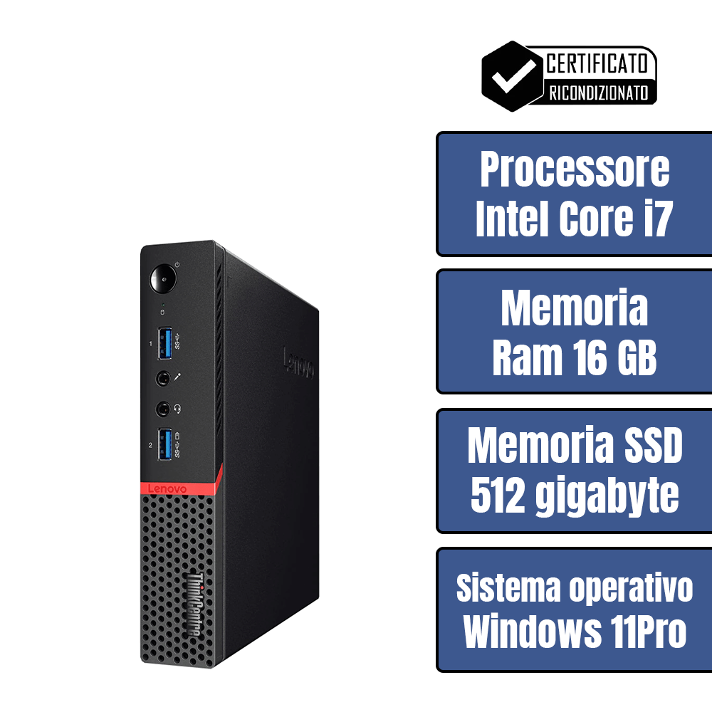 Lenovo ThinkCentre Tiny •Intel® Core™ i7  • 16 GB ram DDR4 • 512 GB SSD • Sistema Operativo • Pennetta Wi-Fi